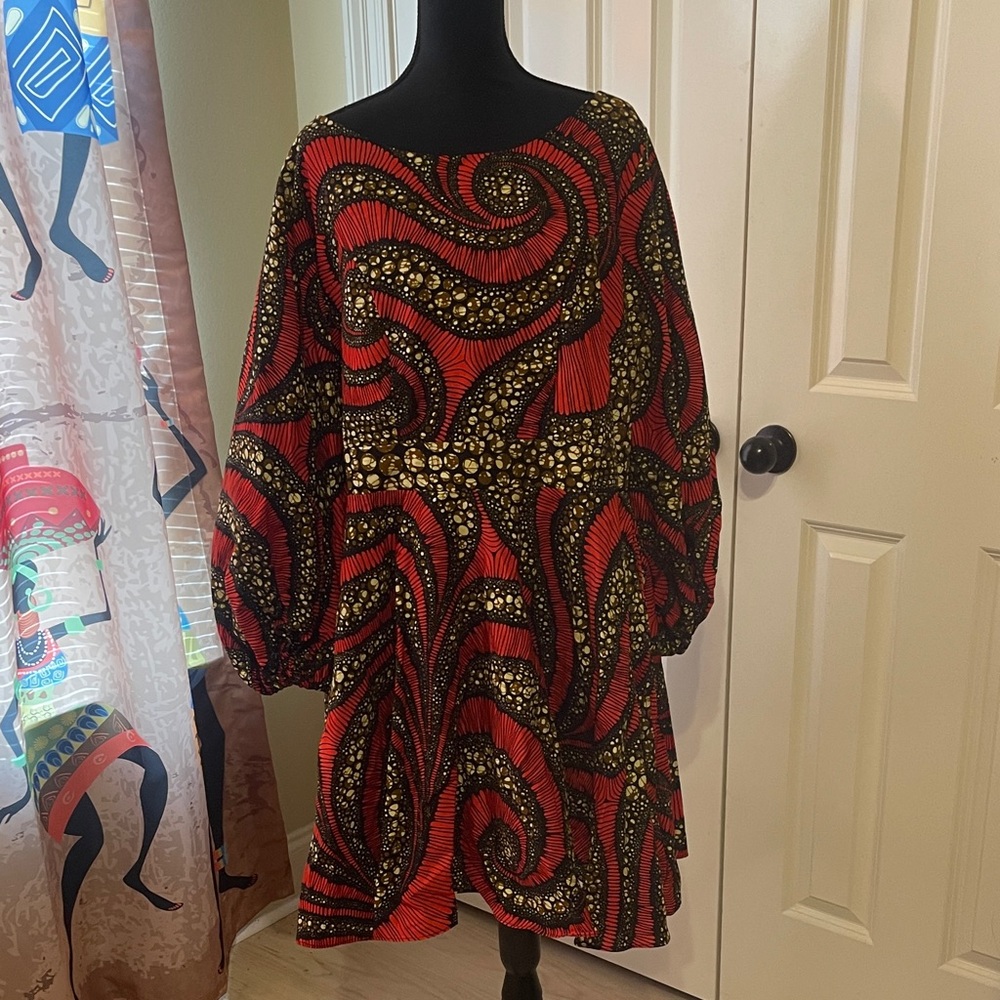 African print Elegant Red and Black Patterned Dress XXXL